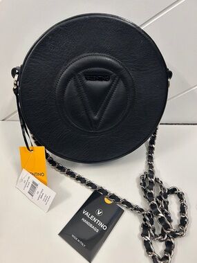 Valentina Black Round Crossbody with Chain Strap
